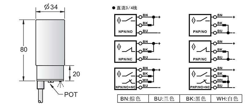 DC D34三線電容式接近開關(guān)