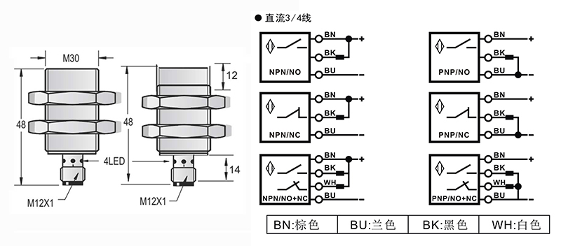 M30-M12-50mm圓柱標(biāo)準(zhǔn)型接近開(kāi)關(guān)接頭式