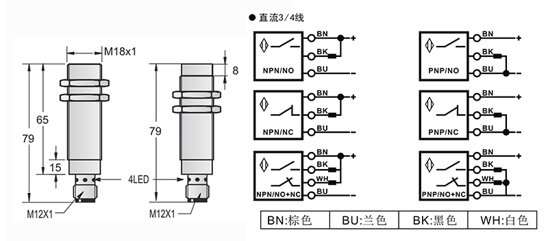 M18-M12長距離電感式接近開關(guān)接頭式