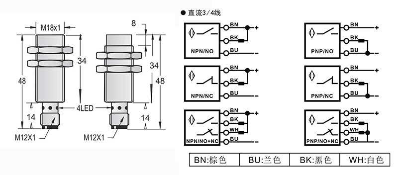 M18-M12-50mm圓柱標(biāo)準(zhǔn)型接近開關(guān)接頭式