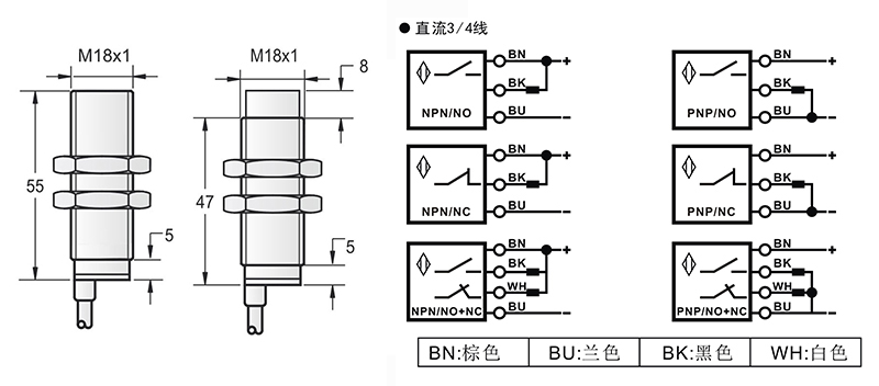 M18-55mm圓柱標準型接近開關(guān)出線式