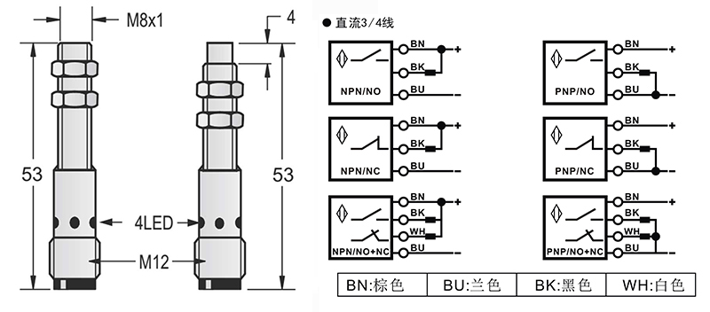 M8-M12-53mm圓柱標(biāo)準(zhǔn)型接近開(kāi)關(guān)接頭式