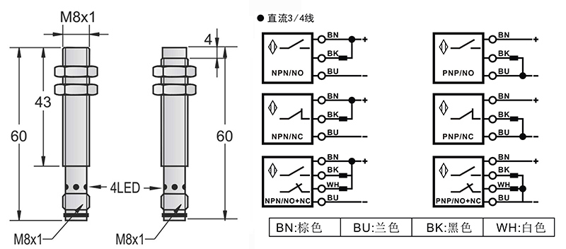 M8-M8-60mm圓柱標(biāo)準(zhǔn)型接近開(kāi)關(guān)接頭式